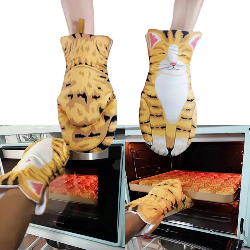 3D мультфильм животных Прихватки длинные Профессиональные Термостойкие Нескользящие перчатки Хлопок выпечки инструмент для барбекю гриля милые животные