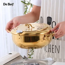 Korean Kitchen Supplies Royal Gold Pans Tempura Fryer Pot Slotted Skillet Food Tong Cookware Gold Kitchen Utensils