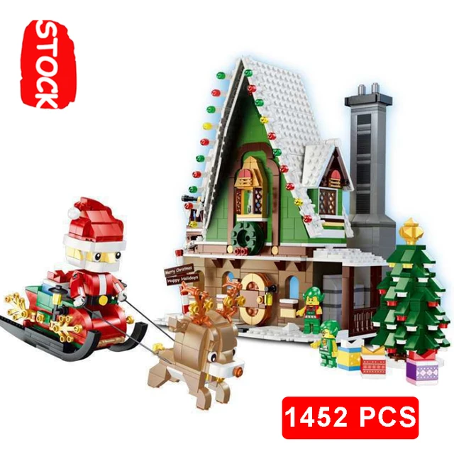 1452PCS Christmas House Set Building Blocks Santa Claus Tree Carriage Playmobil 10275 Winter Snow Castle Children Gift New Toys