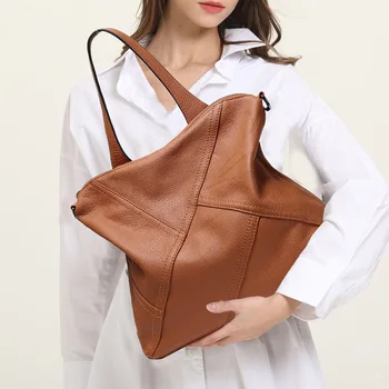 

Genuine Leather Shoulder Bag Women Large Capacity Daily Bag Brand Designers Tote High Quality Patchwork Shopping Bags