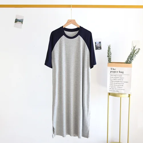 Fdfklak L-5XL 봄 여름 잠옷 여성용, 반팔 긴 나이트 드레스, 모달 코튼 플러스 사이즈 잠옷 셔츠 5