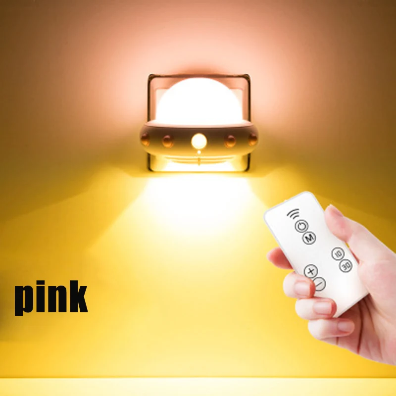 LED Small Night Induction Lamp Charging Remote Control Indicators Bedside Lamp Bedroom ALI88 - Цвет: Pink