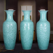 Цзиндэчжэнь керамика китайский стиль лучшие вазы украшения Celadon ручной резной цветок аранжирование традиционное ремесло ручной работы 3 модели
