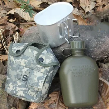 

Outdoor Multi-functional Warm Kettle Portable Camouflage 1L Water Bottle with 0.7L Aluminum lunch Box for Camping Hiking Travel