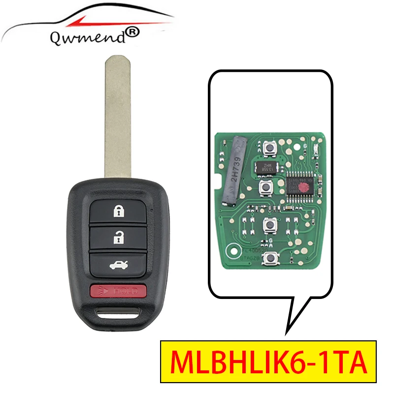 

QWMEND дистанционный Автомобильный ключ для Honda Accord Φ CIVIC 2016-2017 для Honda брелок 433 МГц 47 чип 3 + 1 4 кнопки