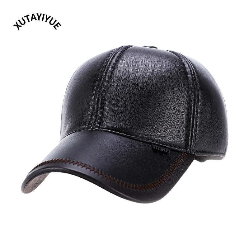 XUTAYIYUE 2021 new men's outdoor thickened warm baseball cap imitation leather outdoor leisure sports elderly ear cap wholesale navy blue bomber hat