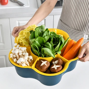

Rotating Hot Pot Platter Drain Basket Double-Layer Plastic Vegetable And Fruit Storage Basket Multifunctional Innovative SP99
