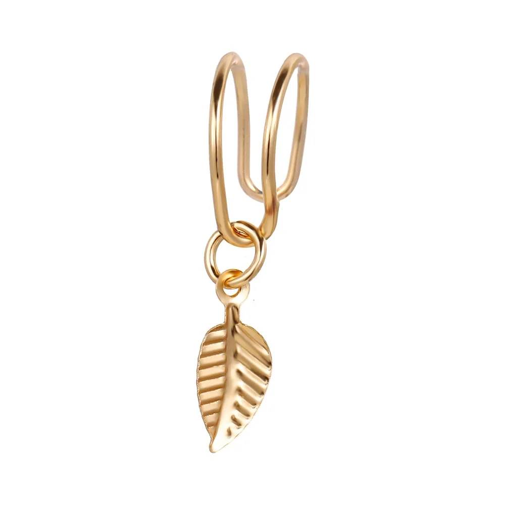 Leaf Gold 5 шт./компл. в стиле «панк-рок» Кафф серьги из нержавеющей стали, сусальным золотом уха альпинист серьги Earcuff Обёрточная бумага не пирсинг клип на серьги Для женщин - Окраска металла: Leaf Gold