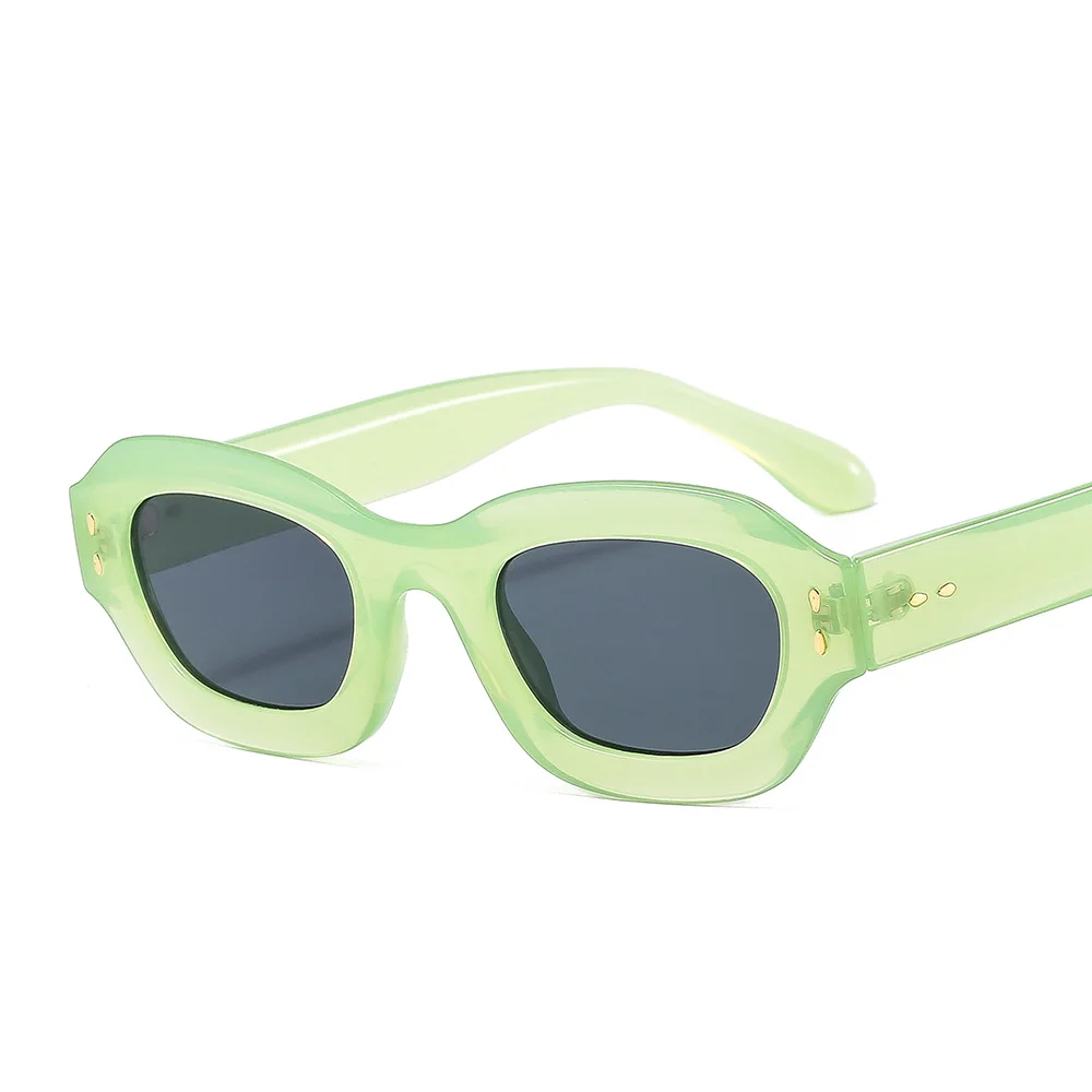 2022 New Fashion Polygon Square Sunglasses For Women Men Retro Rivets Decor Sun Glasses Shades UV400 Trending Blue Green Eyewear 8