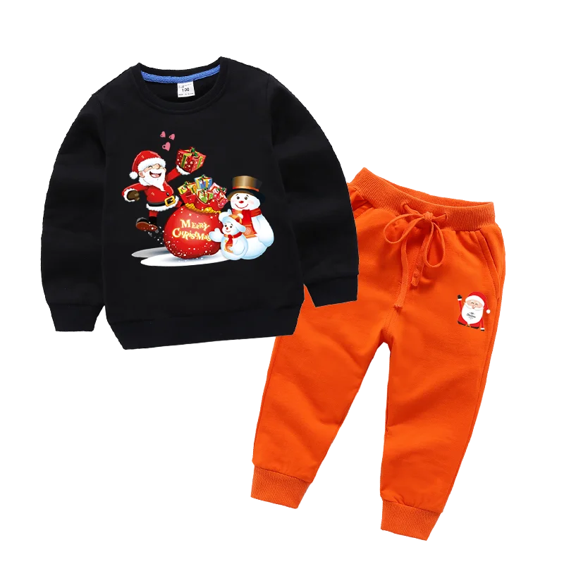 Рождественская одежда Рождественский Комплект для мальчиков и девочек, Длинные пуловеры, спортивные штаны на весну-осень, толстовки для мальчиков 2, 3, 4, 5, 6, 7, 8 лет