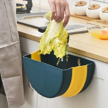 

Foldable Garbage Bin Trash Can Bin Wall Mounted Bathroom Waste Storage Foldable Cute House Baskets Cleaning Tool