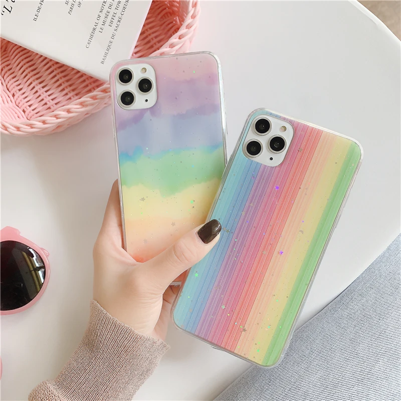 Блестящий Радужный чехол Gimfun для телефона Iphone 11 Pro Max X Xs Xr прозрачный Цветочный