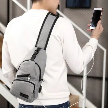 

New 2019 Men's Messenger Bag Chest Bag Waist Bag Men's USB Charging Headphone Plug Shoulder Bag Diagonal Bag