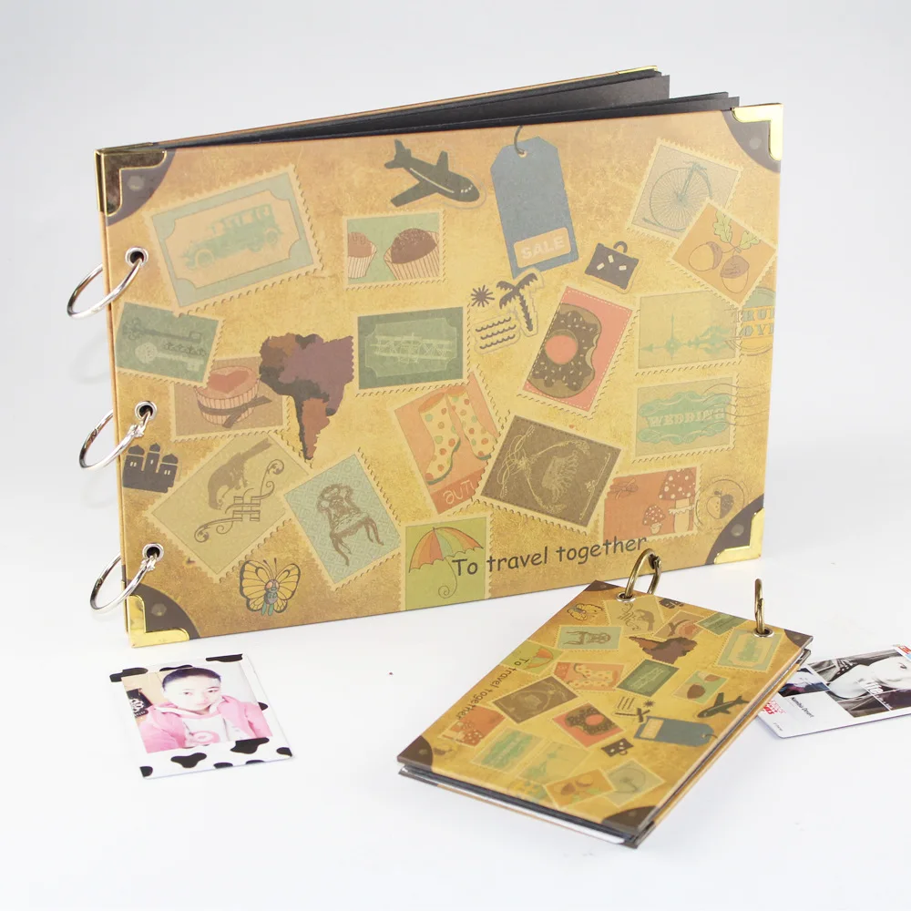 

Free Shipping DIY Wedding Photo Album Cowhide Paper Handmade Travel Theme Photo Albums Family Memory Record Scrapbook Album Gift