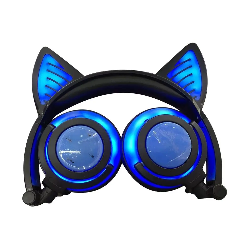 black Кошачьи уши Global lumenescence перезаряжаемые беспроводные наушники для мобильного телефона компьютера на голову складные - Цвет: black