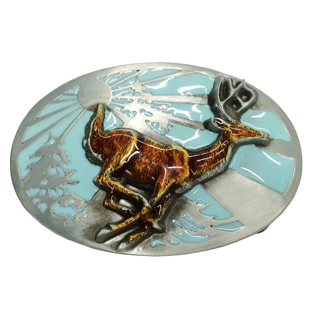 Vintage Western Belt Buckle Enameled Deer Rodeo Animal Jeder Mens Business