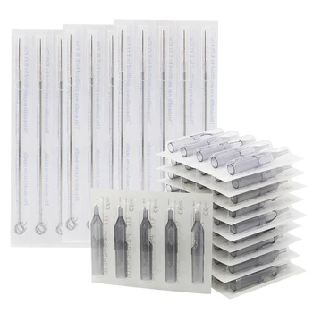 

50pcs Assorted Sterilized Mixed 3/5/7/9RL 3/5/7/9RS 7/9M1 Size Tattoo Needles and 50pcs Disposable Tattoo Tips Combo