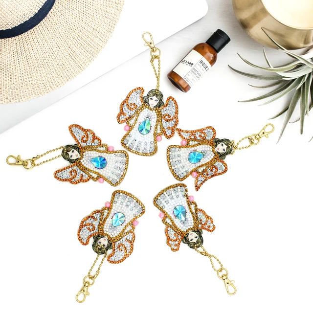 5pcs The Angel DIY Keychain Diamond Painting Special shaped Full Drill Embroidery Cross Stitch Jewelry Keyring