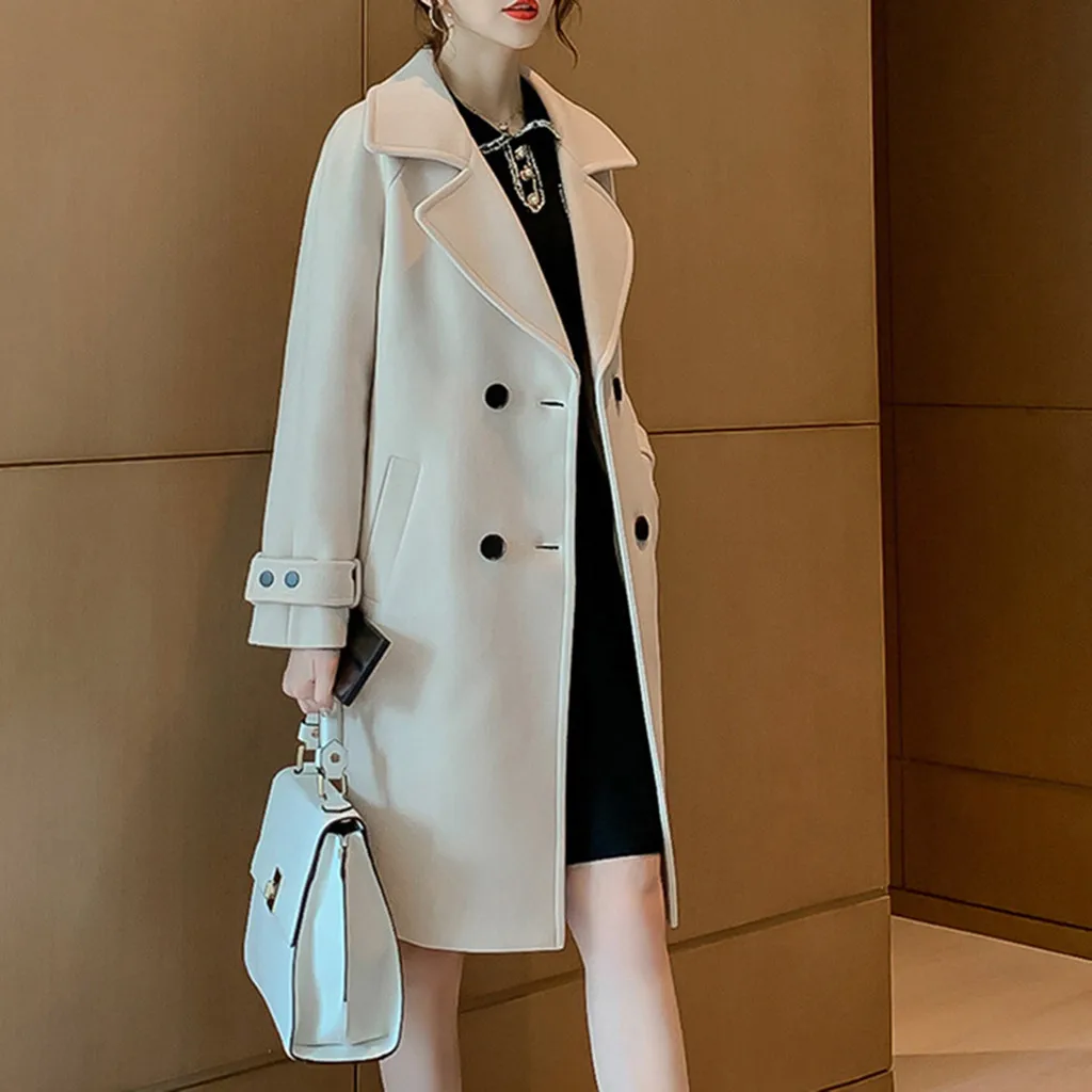 

KANCOOLD coats Womens Winter Lapel Wool Outwear Trench Long Overcoat Button fashion new coats and jackets women 2019Sep26