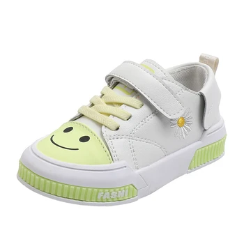 

CNFSNJ Girls shoes spring autumn new children Suede Smile pattern single A pedal Leather flat shoes boys sneakers 21-30