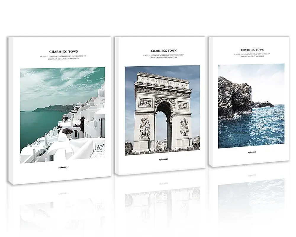 

Greek Aegean Island of Santorini Wall Art Decor French Arc De Triomphe Canvas Painting Kitchen Cliffs Prints Pictures for Home