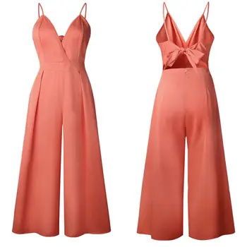 

2018 New arrival Hot Sexy Women Clubwear Summer Playsuit Bodycon Party Jumpsuit Romper Trousers Sleeveless Bow V Neck Long Pants