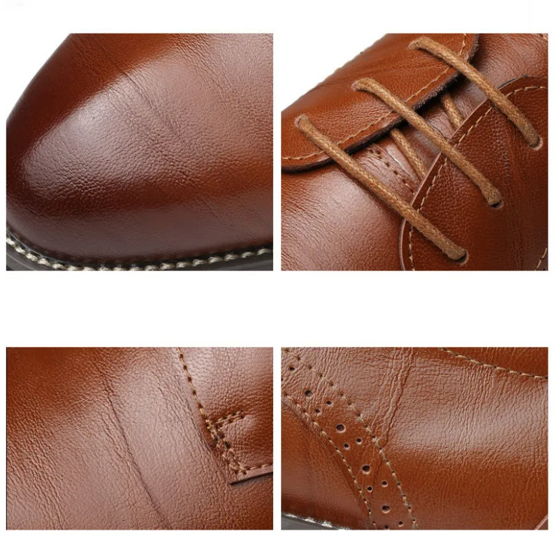 Men Dress Shoes leather shoes Genuine Leather Wingtip Carved Italian Formal Oxford for Winter Plus Size 38-48