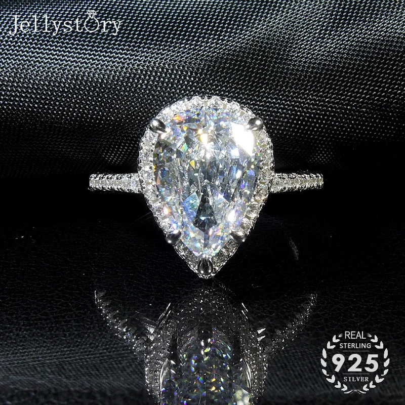 

Jellystory 925 серебро ювелирные изделия кольцо с каплевидные Подвески драгоценный камень циркон Регулируемые кольца для женщин свадебный подарок