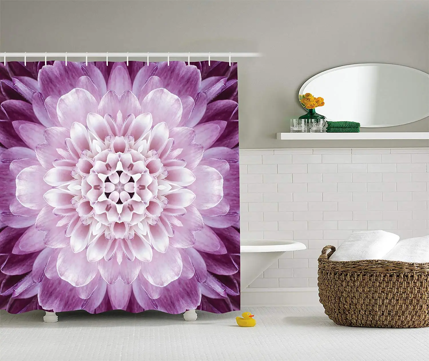 Purple Shower Curtain Dahlia Flower Floral Macro Close Up Photography Mandala Design Polyester Fabric Bathroom Set with Hooks | Дом и сад