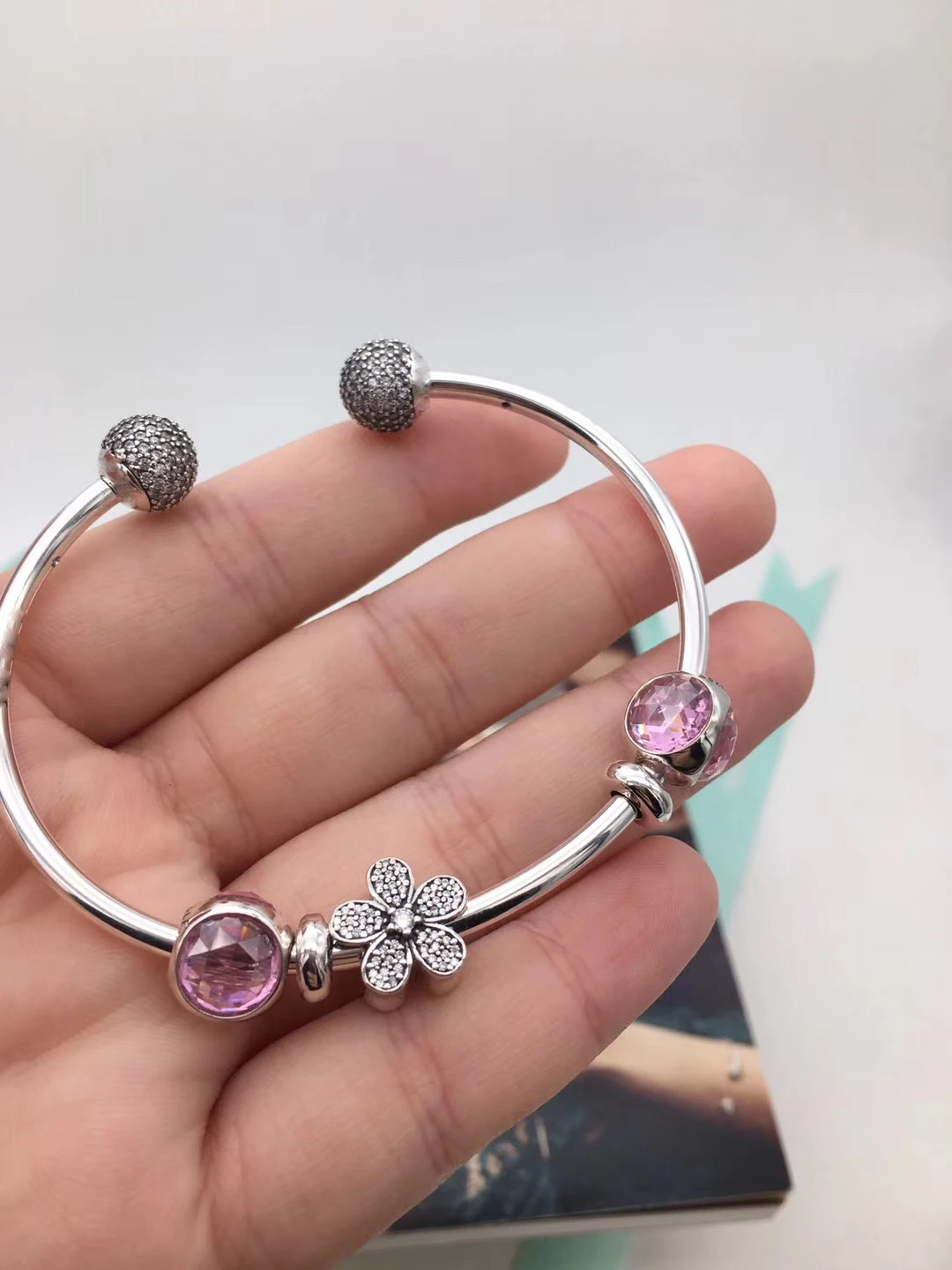 

Keris Store High Quality 1:1 100%925 Sterling Silver Powder Beaded String With Decorative Opening Bracelet Free Shipping