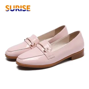

Metal Chain Women Loafers 3cm Low Square Heel Moccasins Pink Blue Black Round Toe Vintage Casual Driving Dress Office Lady Flats