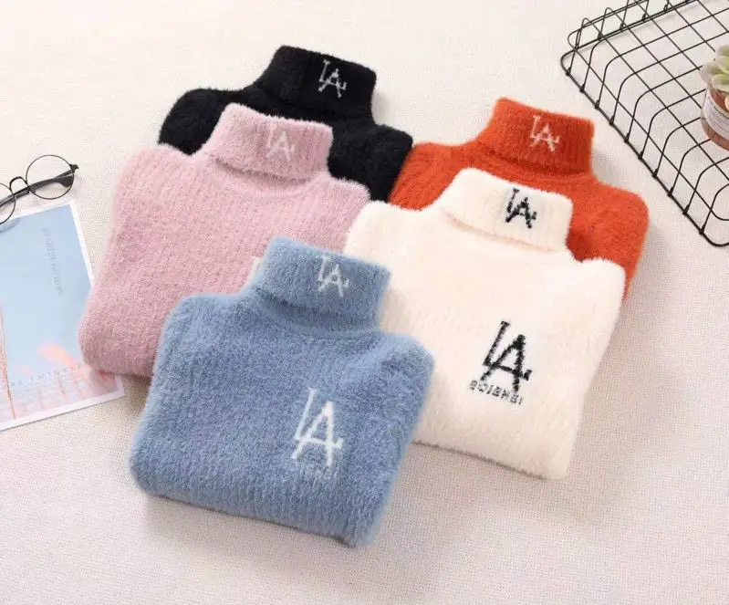 

Childrenswear 2019 Autumn And Winter New Style Girls Korean-style Mink Cashmere Sweater Big Boy Lettered Half-Turtle-Neck Base S