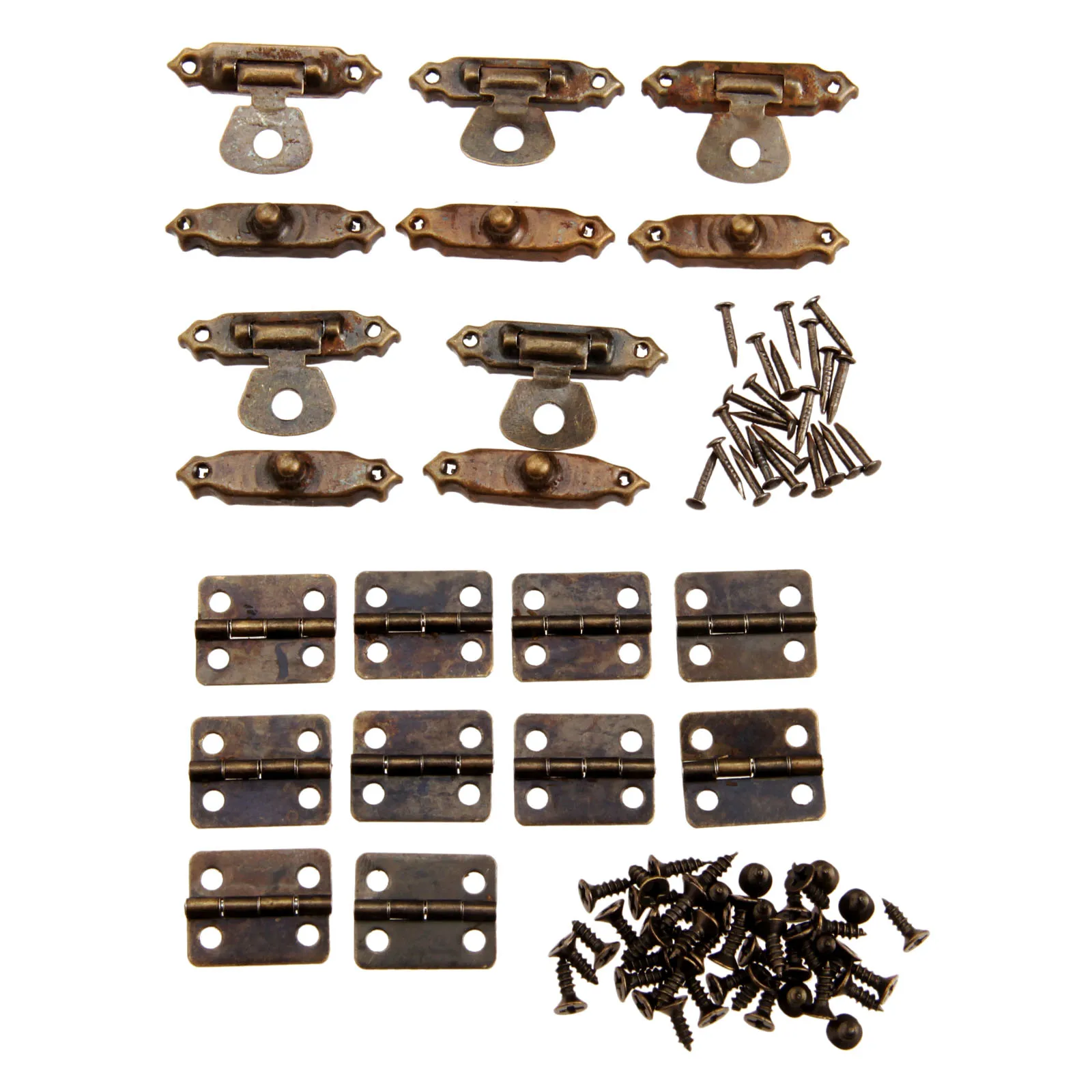 5Pcs Box Latch Hasps + 10Pcs Cabinet Door Furniture Hinge Jewelry Wood Boxes Decorative Hinge Furniture Fittings +Screws