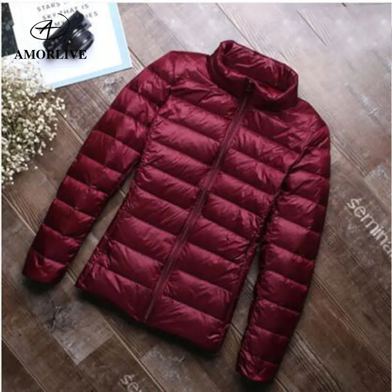 AMORLIVE осень зима легкий пуховик женский короткий стоячий воротник тонкий XL короткое теплое пальто
