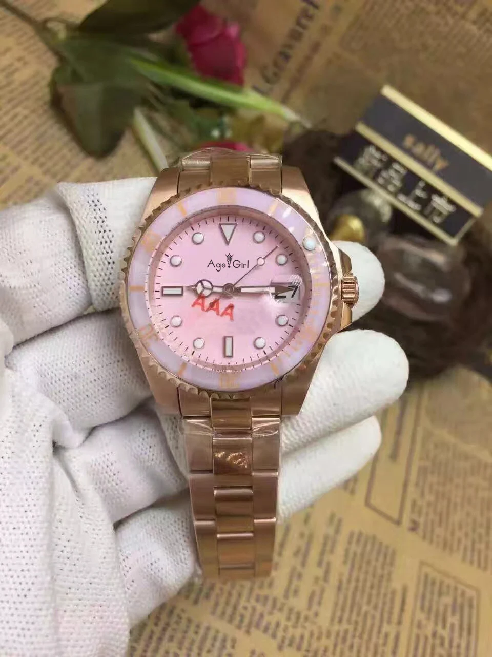 Gold Pink Роскошные брендовые новые женские автоматические механические часы Серебристый Черный Розовый Белый Синий керамический ободок из нержавеющей стали сапфировые стекла AAA - Цвет: Gold Pink