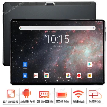 شراءالنسخة العالمية 2GB + 32GB اللوحي 10 بوصة 1280x800 2.5D الزجاج MT6580 رباعية النواة أندرويد 9.0 أجهزة لوحية الكمبيوتر الجيل الثالث 3G مكالمة هاتفية جديدة جوج...