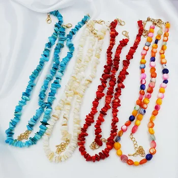 

Fashion Ethnic Style Shell Stone Colrful Necklace Bracelet Set Geometric natural Beads Necklace For Women Party Gift