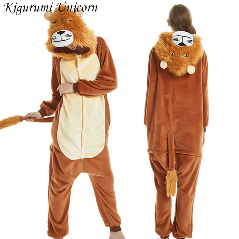 Кигуруми Единорог пижамы набор для женщин животных пижамы Лев зима фланелевые пижамы костюм для тематической вечеринки комбинезоны ночнушка пижамы