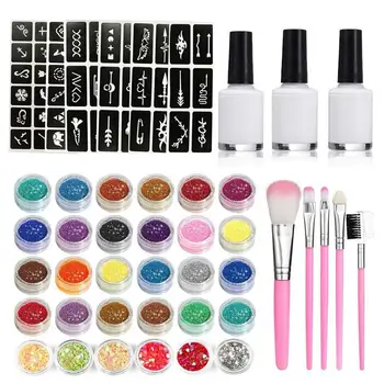 

Temporary Tattoo Set 30 Flash Powder 60 Templates 3 Glues 5 Brushes Children's Temporary Tattoo Set For Teens And Adults