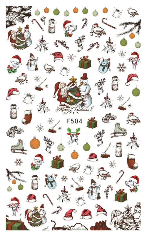F504 Новинка, рождественские Слайдеры для ногтей, наклейки для ногтей, сделай сам, маникюрный аксессуар, Переводные фольга, Рождественский подарок - Цвет: F504
