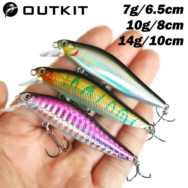 OUTKIT-낚시 루어 미노우 1 개 7g 10g 가라앉는 인공 미끼 3D 눈 플라스틱 워블러 태클 페스카 원캐스팅 자석 시스템 