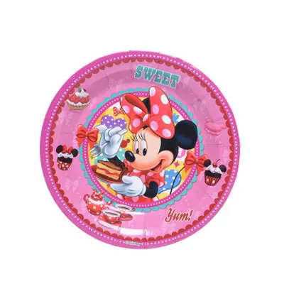 9 inch 6pcs Minnie Mickey Mouse Party Theme Princess Pink Cartoon First Birthday Party Decoration Disposable Tableware Paper Towel Supplies - Цвет: 9 inch 6pcs