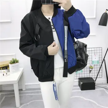 

Plus Size Baseball Jacket Fashion Patchwork Korean Style Streetwear Coat Long Sleeve Zipper Harajuku Sportwear Woman Overcoat