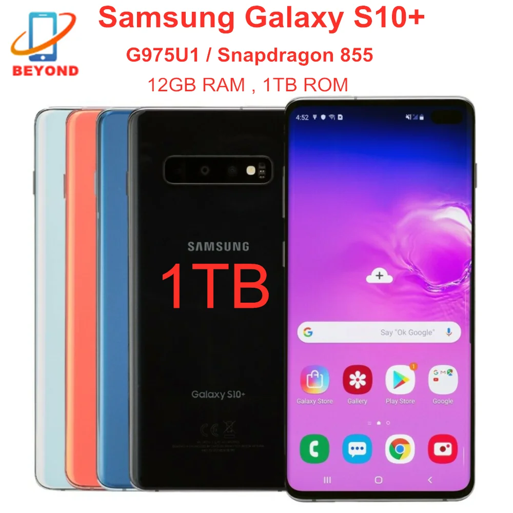 Оригинальный разблокированный сотовый телефон Samsung Galaxy S10 + Plus G975U G975U1 1 ТБ ПЗУ 12 Гб