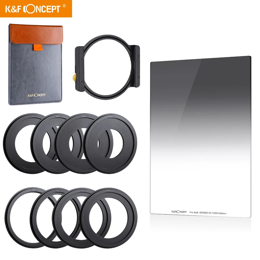 

K&F Concept GND8 metal Square Filter 100*150mm Neutral Density Filter Multi-Coated with Filter Holder 8pcs Filter Ring adapters
