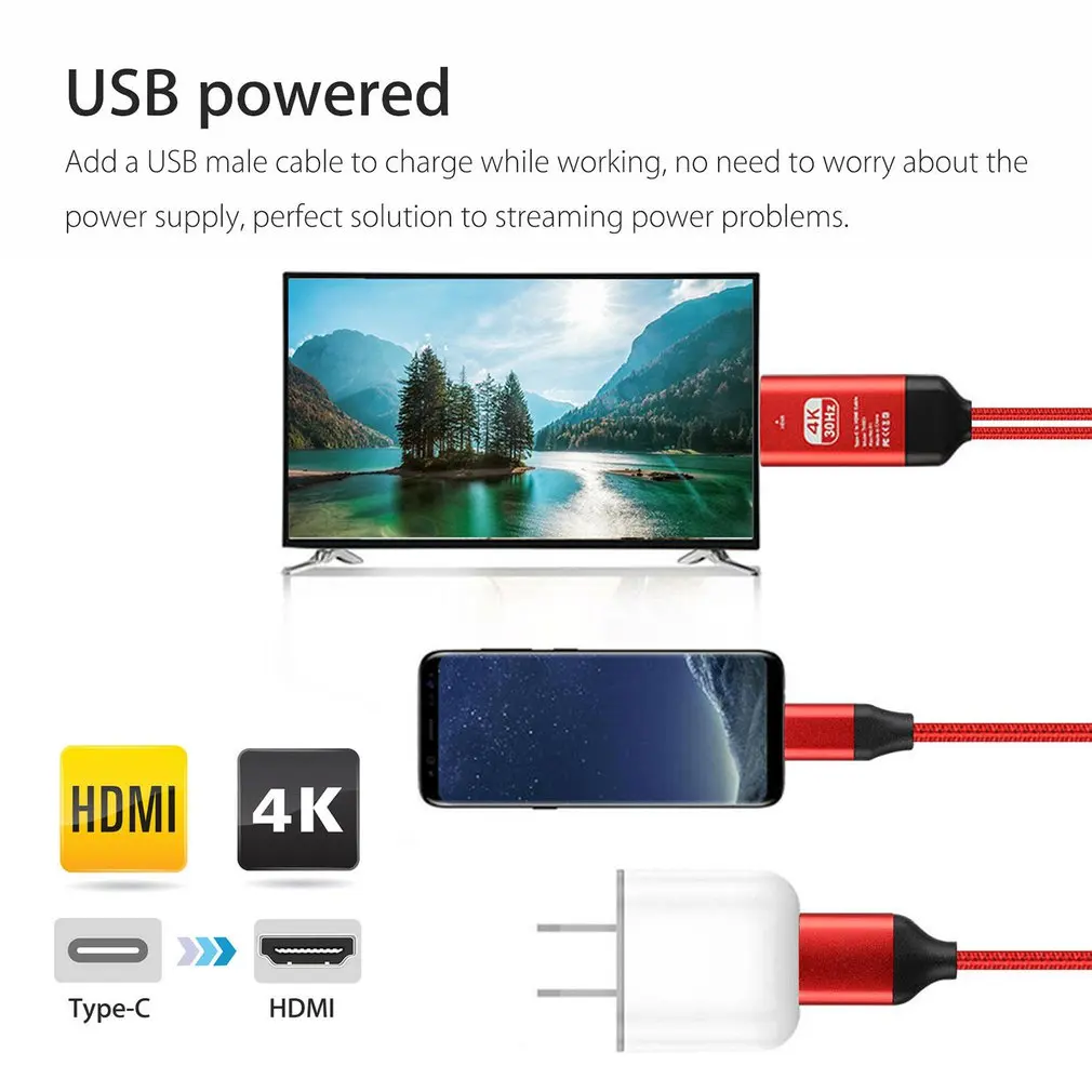 Универсальный usb-кабель 2 м/6,6 футов, адаптер типа C к HDMI HDTV AV tv, Кабель-адаптер для samsung Galaxy S10 Note 9 Macbook PC