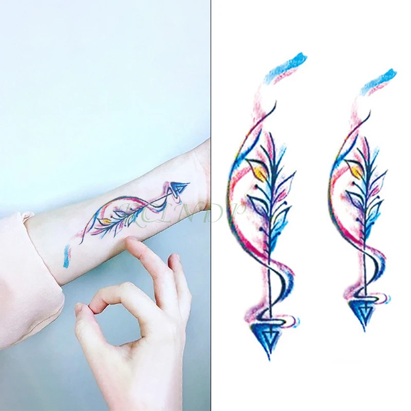 09 Imperméable à Leau Temporaire Tatouage Autocollant Coloré Flèche Plume Tatto Autocollants Flash Tatoo Faux Tatouages Pour Filles Femmes Dame In