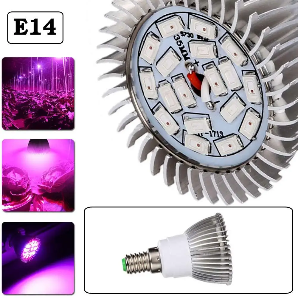 Яркость ультрафиолетового E27/E14/GU10 18Led полного спектра, для теплицы гидропонный растительный светильник лампа для комнатной посадки - Мощность в ваттах: E14