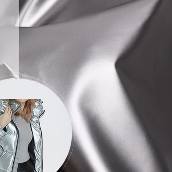 

sale by roll Shiny release paper down jacket fabric Bright PU waterproof down-proof Metallic polyester pongee Windbreaker fabric