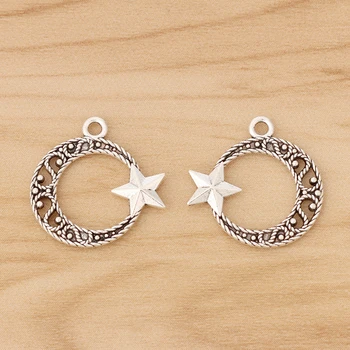 

30 Pieces Tibetan Silver Crescent Moon Star Circle Charms Pendants Beads for Necklace Bracelet Earring Jewellery Making